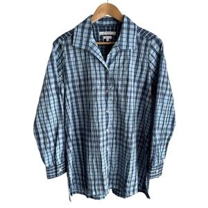 Foxcroft Plaid Button Down Shirt Sz 6 Shaped Longline Tunic Top Textured NWOT